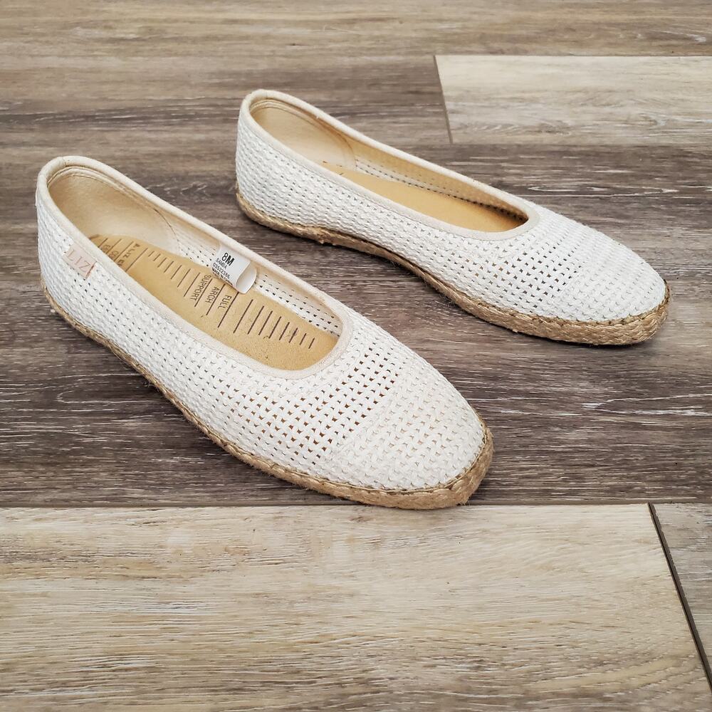 Vintage 90s Y2K Basketweave Espadrille Flats Cream White 8
